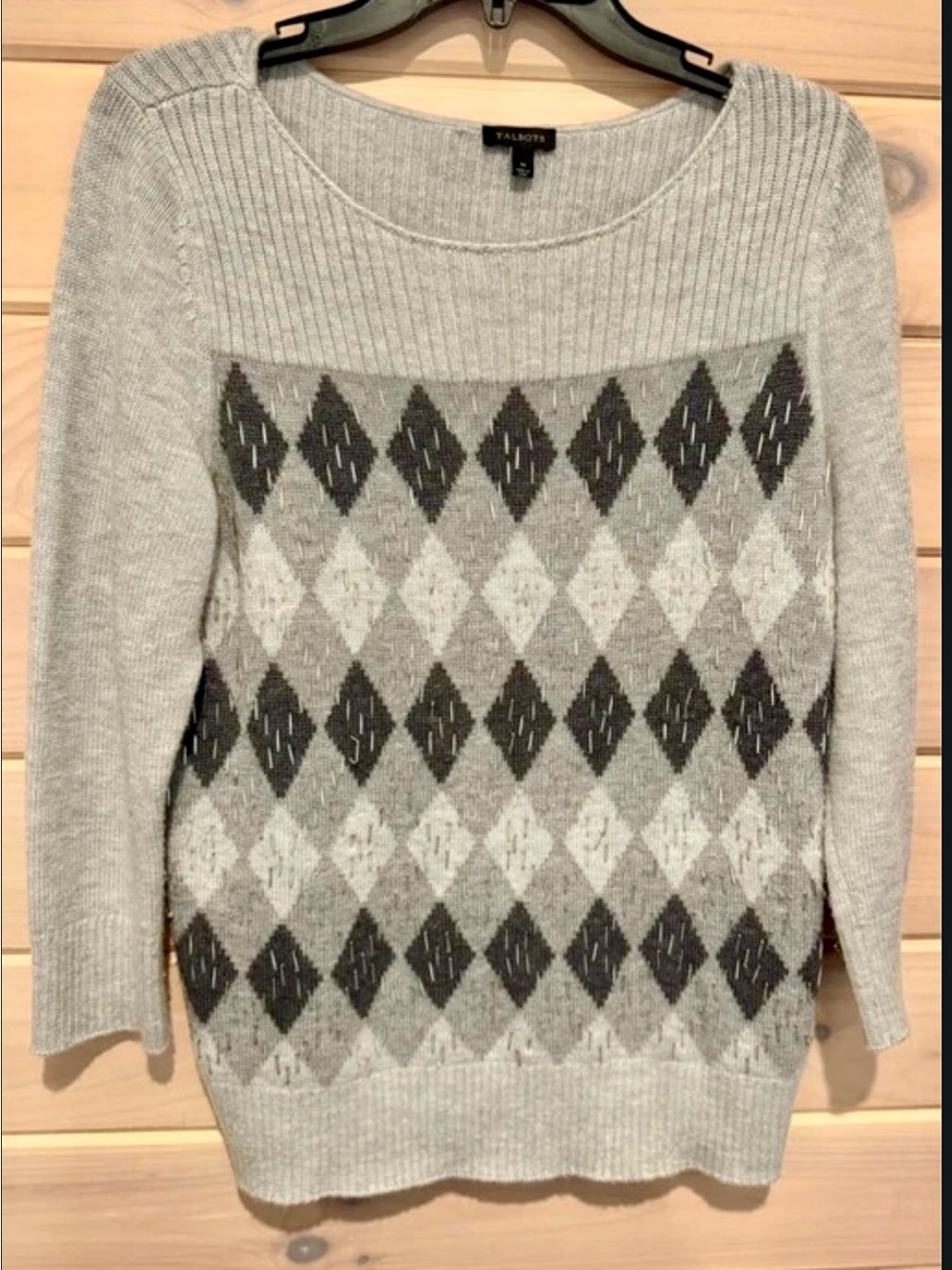 Talbots Gray Argyle Crewneck Sweater